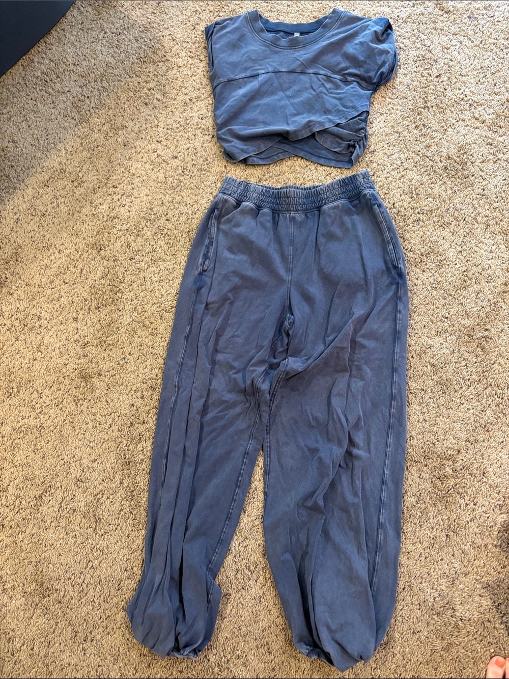EUC Free People Hot Shot Crossover (distressed) Navy Blue Two-Piece Lounge Set - Picture 2 of 8